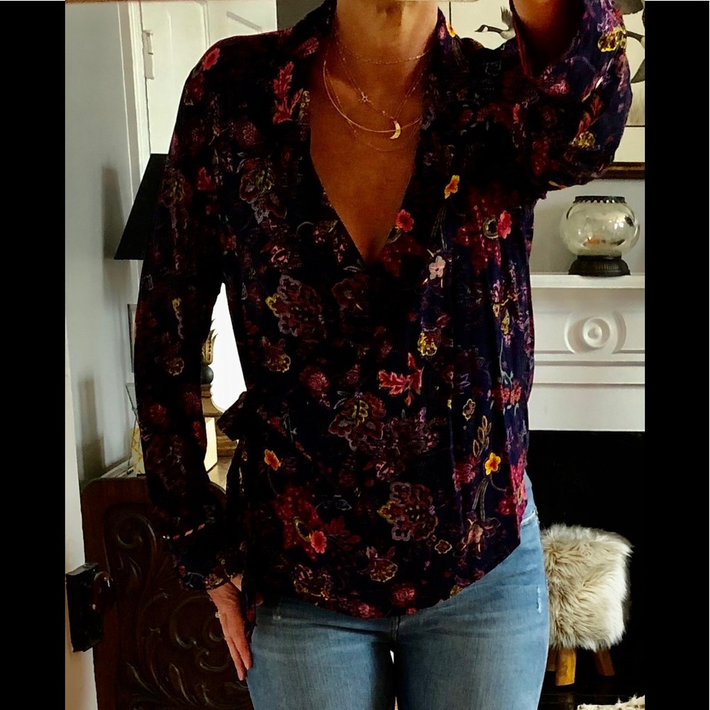 ANTHROPOLOGIE FLORAL WRAP BLOUSE
